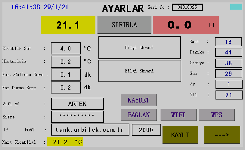 Yatay süt tankı kontrol ayarlar